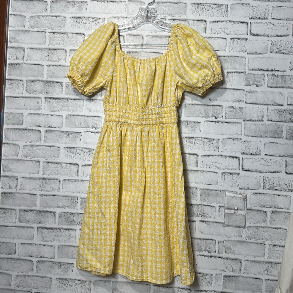 Crewcuts J.Crew Girls Yellow Gingham Seersucker Puff Sleeve Dress Size 14 - Picture 3 of 8